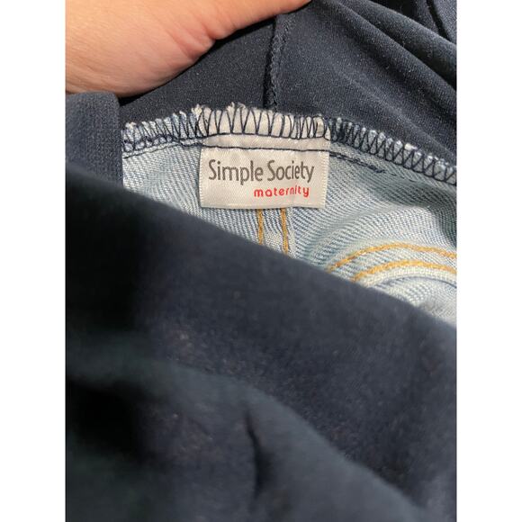 Simple Society Maternity Straight Distressed Stretch Blue Denim Jeans Large NEW - Picture 11 of 12